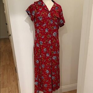 Vintage Crazy Horse Liz Claiborne Long Floral Maxi Shirt Dress Boho Size 10